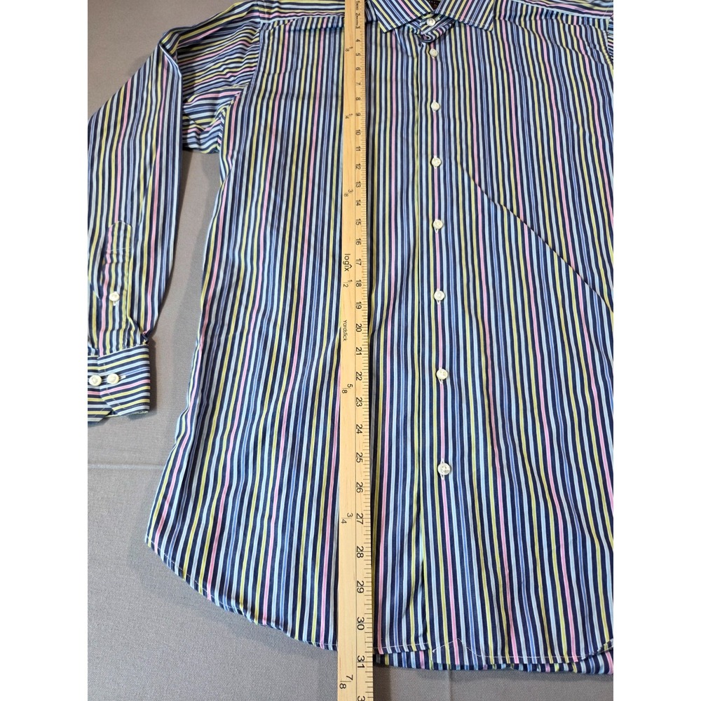 Robert Talbott Estate Mens M Navy Multi Stripe Cotton Button Shirt USA - Picture 8 of 9